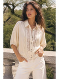 Lace Crepe Button Blouse