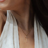 Gold FAITH Cross and Mini Key Necklace