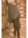 Plaid & Lace Buckle Waist Maxi Skirt