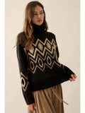 Argyle Geometric Knit Turtleneck Sweater