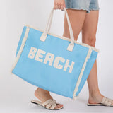 "Beach" Embroidered Fringe Tote Bag