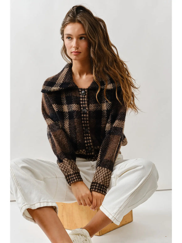 Bazy Plaid Button Down Cardigan Jacket