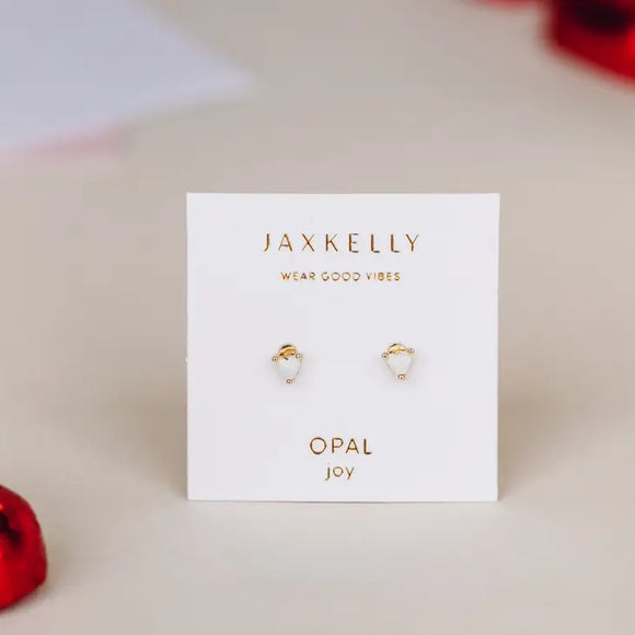 Tiny White Opal Heart Earrings