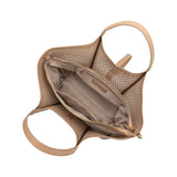 Malia Nude Laser Cut Vegan Leather Tote Bag Melie Bianco