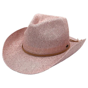 Sequin Cowboy Hat with Suede String Rose