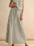 Erin Button Front Striped Long Skirt