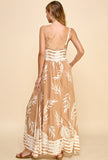 Bamboo Leaf Border Strappy Dress Desert Sand