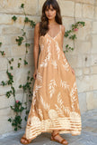 Bamboo Leaf Border Strappy Dress Desert Sand