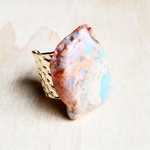 Chunky Aqua Terra Slab Cocktail Statement Ring