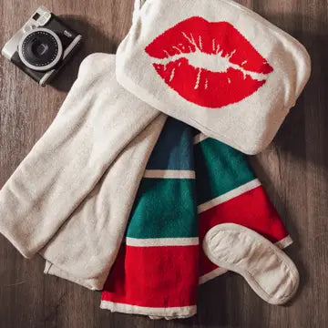 Kiss Lips Travel Blanket & Eye Mask Set