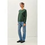 Solid Round Neck Relaxed Sweater in Hunter Green