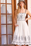 Embroidery Linen Midi Dress