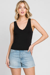 Black Cropped Double Layered Tank Top
