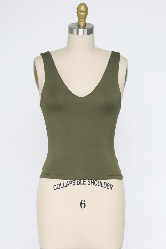 Olive Double Layered Cropped Tank Top
