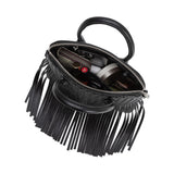 Melie Bianco Halle Black Leather Top Handle Bag With Fringe