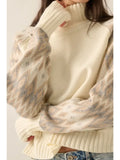 Knit Geo-Print Raglan-Sleeve Turtleneck Sweater