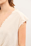 Cut Edge V Neck  Gathered Sleeveless Top