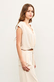 Cut Edge V Neck  Gathered Sleeveless Top