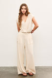 CUT EDGE WAIST WIDE LEG PANTS