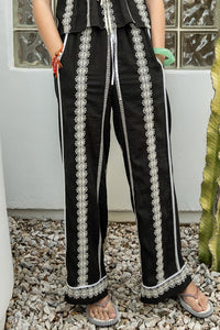 Embroidered Contrast Pants