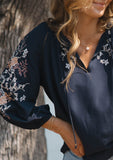 Fiona Floral Embroidered Split Neck Blouse