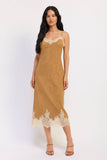 Camel Suede and Lace Midi Dress