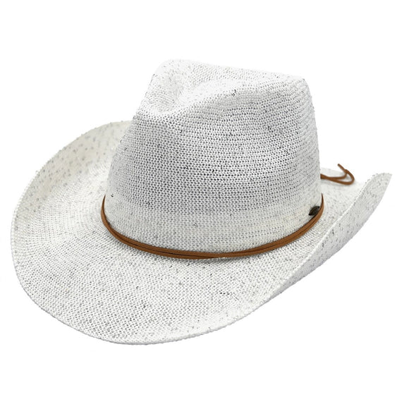 Sequin Cowboy Hat with Suede String Pearl White