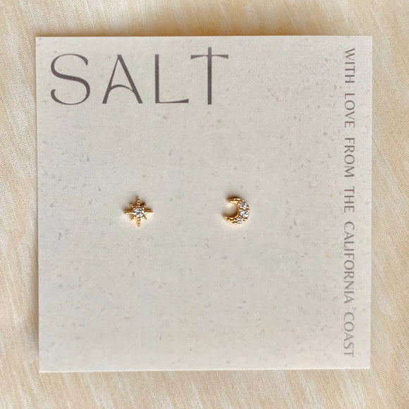 Star & Moon Studs | Gold | Tiny & Dainty Stud Earrings