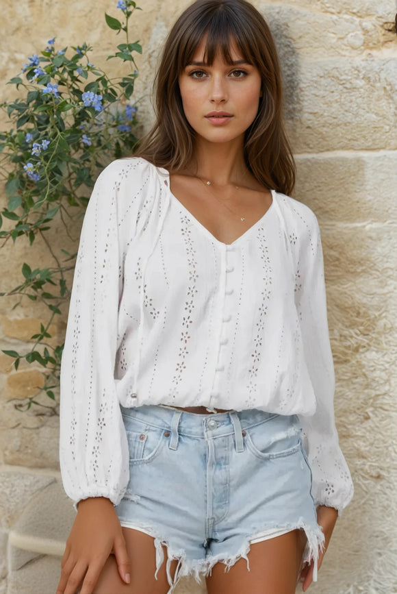 Eyelet button down blouse
