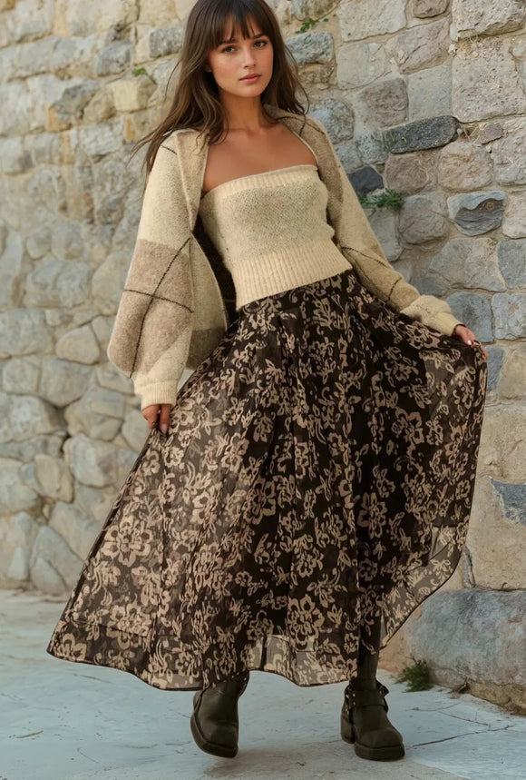 Floral Organza Circle Midi Skirt