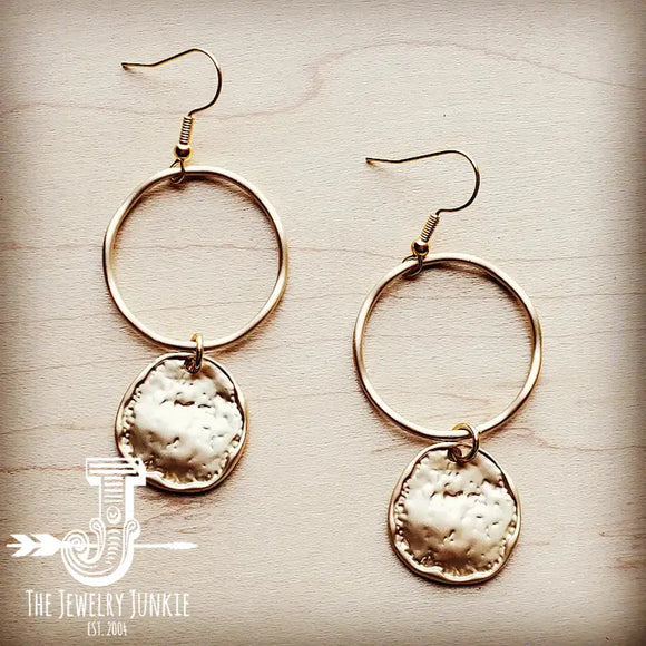 Matte Gold Hoop Earrings with Coin Dangle