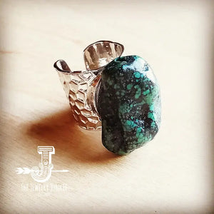 Natural Turquoise Chunk On Cuff Ring