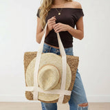 Brown Straw Braided Hat Carrier Tote Bag