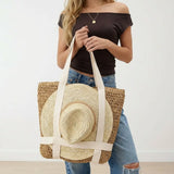 Tan Straw Braided Hat Carrier Tote Bag