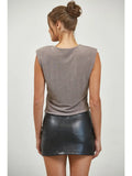 Cropped Crew Neck Wrap Knit Top