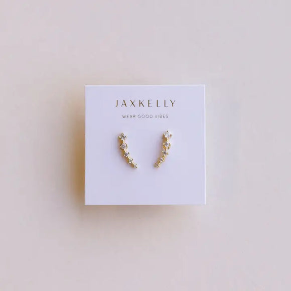 Crawler - White Cz - Gold Earrings