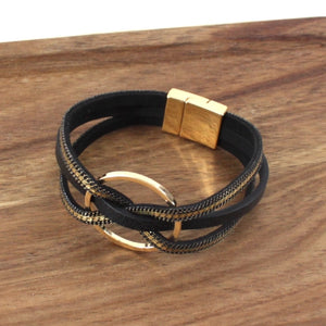 Interlocked Ring Leather Wrap Bracelet