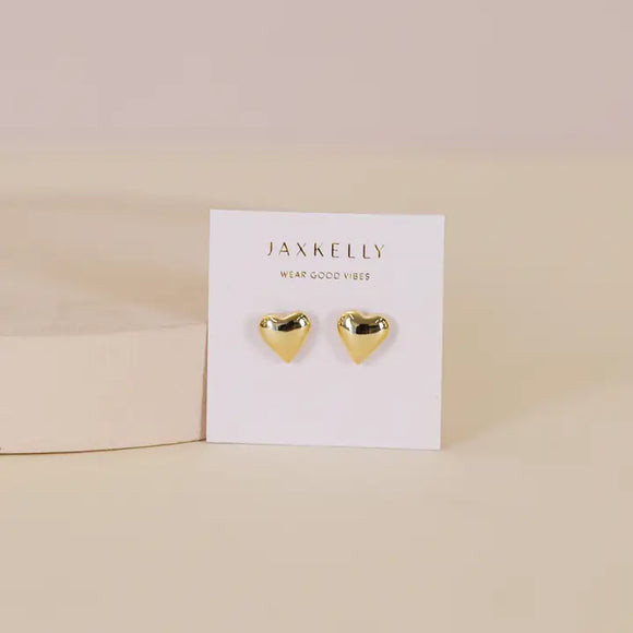 Puffed Gold Heart Earrings