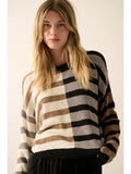 Contrast Color Stripes Ribbed-Knit Sweater