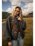 Floral Embroidered Sherpa Zip Up