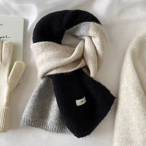 Black Faux Cashmere Knit Scarf