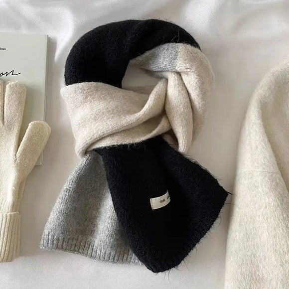 Black Faux Cashmere Knit Scarf