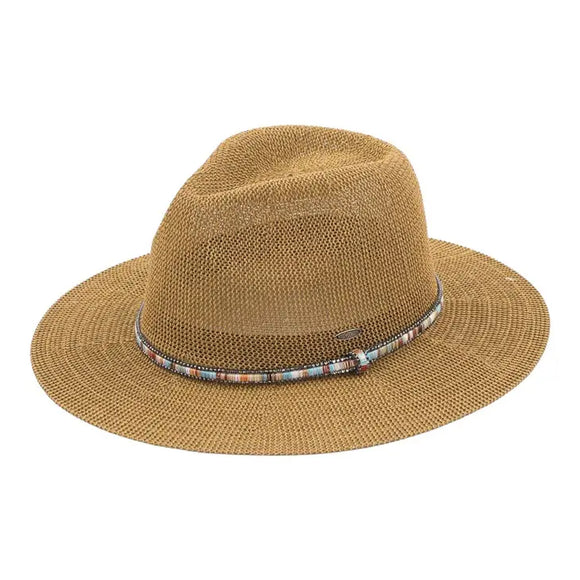 Multi-Colored Thread with Beaded Panama Hat Tan