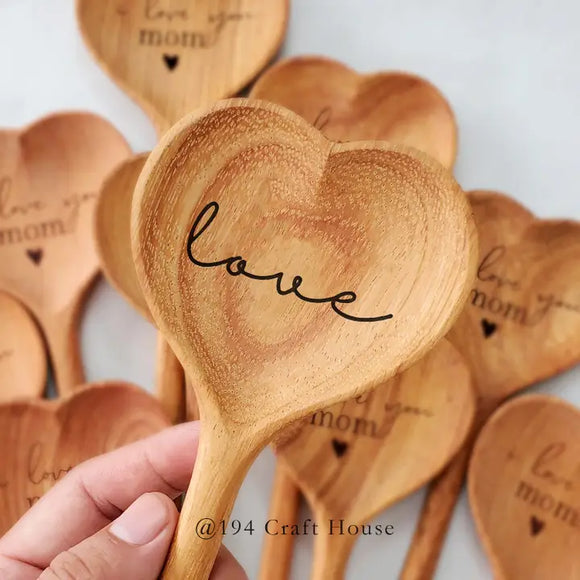 Love Engraved Wooden Heart Spoon