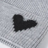 Grey and Black Heart Embroidered Beanie