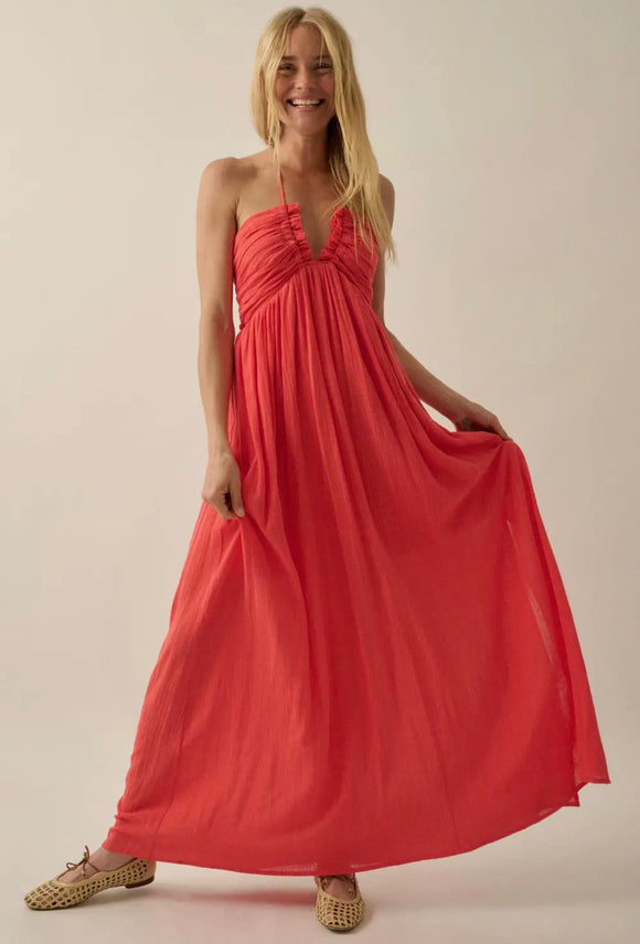 Mazy gauze red dress – The Denim Bar