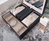 Blu Monaco Black Woven Leather Mirrored Jewelry Box with Loc