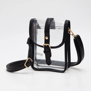 Faux Leather Belt Buckle Crossbody Clear Bag