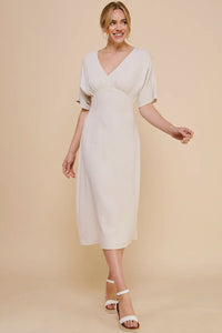 Linen V Neck Midi Dress