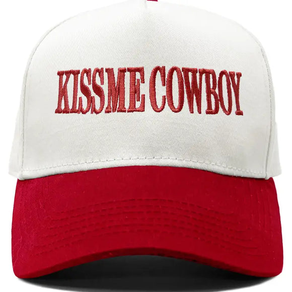 Kiss Me Cowboy - White & Red Hat